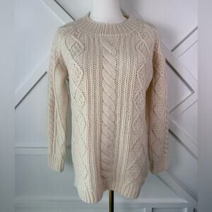 Gerard Darel 100% Wool Chunky Cable Knit Fisherman Pullover Sweater Cream Size S